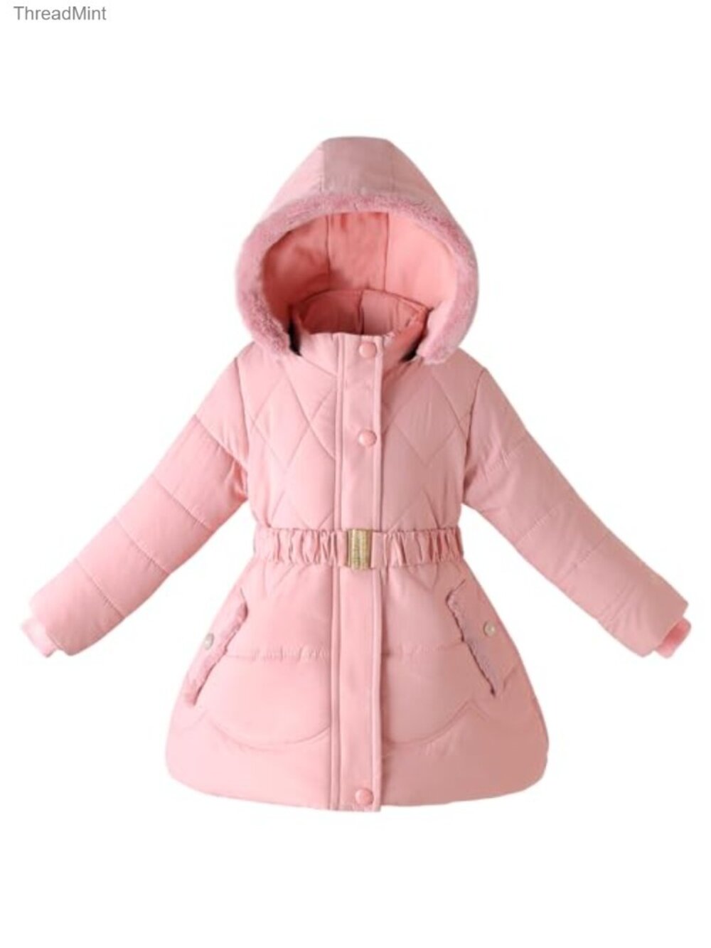 Girls Winter Hooded Padded Coat Fleece Lining Puffer Jacket Parka
